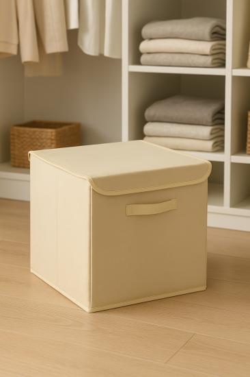 Krem Kapaklı Dolap Içi Çamaşır Oyuncak Düzenleyici Katlanır Kapaklı Saklama Kutusu 30x30x30