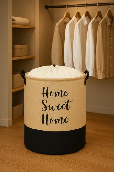 Jüt Su Geçirmez Tabanlı Ağzı Büzgülü Katlanır Kirli Çamaşır Dolap Içi Oyuncak Saklama Sepeti 37x40