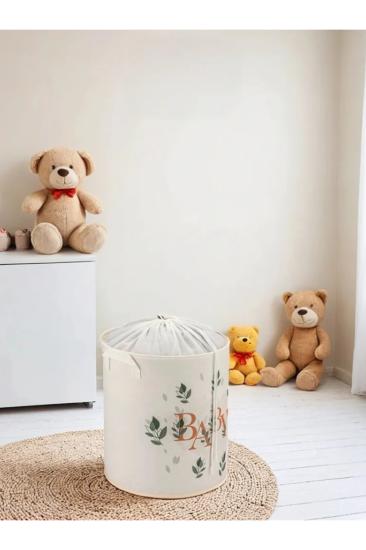 Baby Baskılı Çok Amaçlı Oyuncak Saklama Kirli Çamaşır Katlanır Düzenleyici Ağzı Büzgülü Sepet 37x40