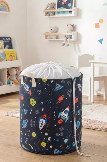 Uzay Baskılı Fileli Çok Amaçlı Oyuncak Saklama Kutusu Kirli Sepeti Katlanır Düzenleyici 37x40