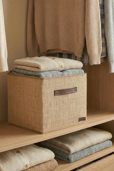 100% Jüt Kapaksız Dolap Içi Çamaşır Oyuncak Düzenleyici Katlanır Saklama Kutusu 30x30x30