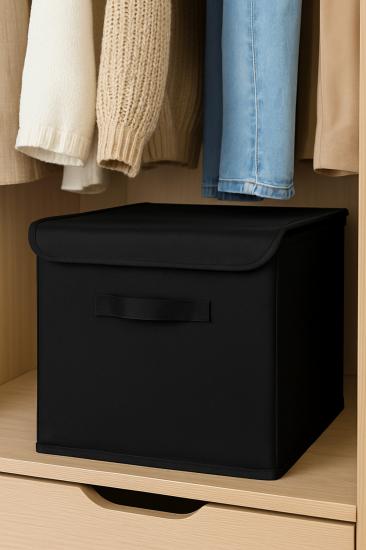 Siyah Dolap Içi Çamaşır Oyuncak Düzenleyici Katlanır Kapaklı Saklama Kutusu 30x30x30