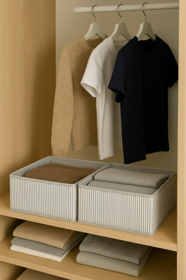 2’li Set Dolap İçi ve Çekmece Düzenleyici Organizer Kutu, Kumaş Kutu 28x28x13 cm