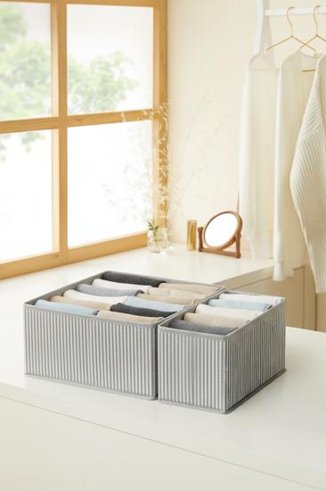 2 ’Li Gri Çizgili Çekmece içi Düzenleyici Organizer Set - Çok Amaçlı Dolap içi Kutu Seti