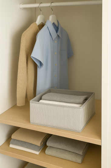Gardırop ve Dolap İçi Düzenleyici Organizer, Gri Çizgili Çok Amaçlı Saklama Kutusu 28x28x13cm