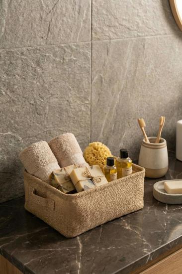 Jüt Kumaş Banyo Düzenleyici Sepet Dekoratif Çok Amaçlı Organizer Kutu 30x22x10