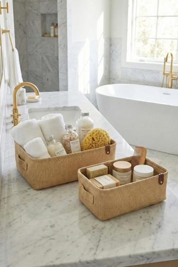 2 li Jüt Kumaş Banyo Düzenleyici Sepet Dekoratif Çok Amaçlı Organizer Kutu 37x27x10-30x22x10