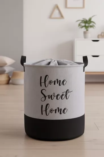 Gri Fileli Katlanabilir Kirli Çamaşır Ve Oyuncak Sepeti Çok Amaçlı Oyuncak Saklama Kutusu 37x40