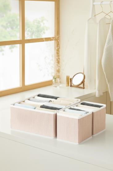 3’lü Pudra Çizgili Çekmece İçi Düzenleyici Organizer Set – Çok Amaçlı Dolap İçi Kutu Seti