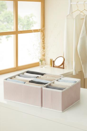 2 ’Li Pudra Çizgili Çekmece içi Düzenleyici Organizer Set - Çok Amaçlı Dolap içi Kutu Seti