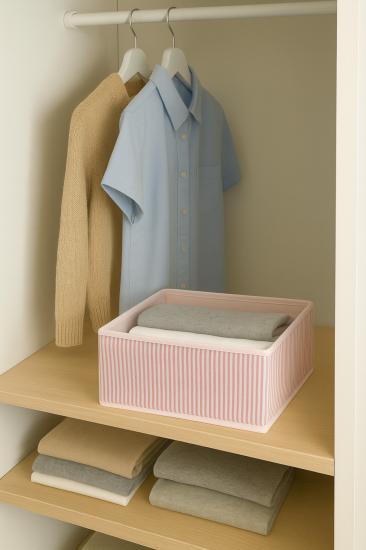 Gardırop ve Dolap İçi Düzenleyici Organizer, Pudra Çizgili Çok Amaçlı Saklama Kutusu 28x28x13cm