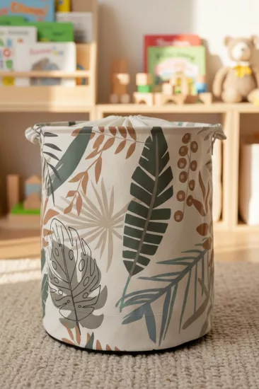 Yaprak Desenli Katlanır Kirli Çamaşır Dolap Içi Çocuk Odası Oyuncak Düzenleyici Saklama Sepeti 37x40