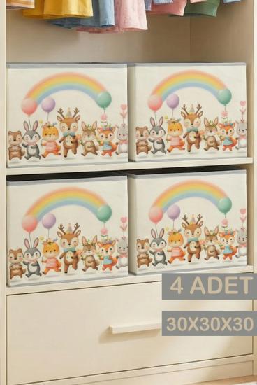 4’lü Sevimli Dolap İçi Düzenleyici Kutu - 30x30x30 cm Katlanabilir Çok Amaçlı Saklama Kutusu
