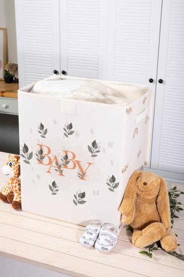 Baby Baskılı Kapaklı Büyük Çamaşır Kirli Oyuncak Kutusu  50 x 40 x 30