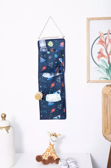 Uzay Baskılı 3 Cepli Çok Amaçlı Askılı Duvar Tipi Dolap Içi Banyo Mutfak Düzenleyici Organizer 20 x 60