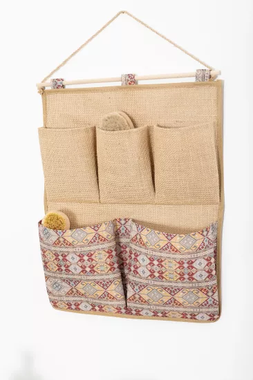 5 Cepli Etnik Baskılı Çok Amaçlı Askılı Duvar Tipi Dolap Içi Banyo Mutfak Düzenleyici Organizer 35x45