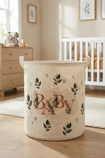 Baby Yazı Baskılı Büzgüsüz Çok Amaçlı Oyuncak Saklama Kirli Çamaşır Katlanır Düzenleyici Sepet 37x40