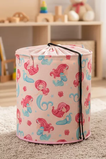 Deniz Kızı Fileli Çok Amaçlı Oyuncak Saklama Kutusu Kirli Sepeti Katlanır Düzenleyici 37x40