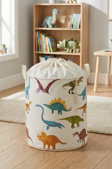 Dinozorlar Baskılı Fileli Çamaşır Kirli Sepeti 37 x 40