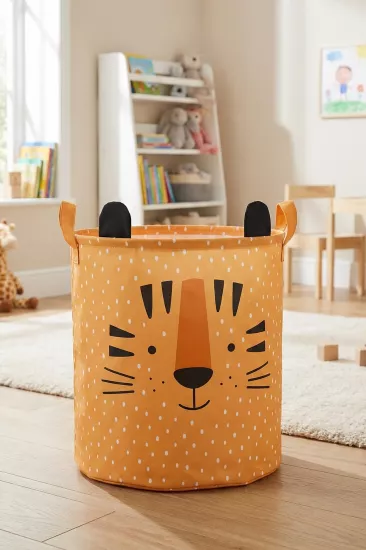 Kaplan Tasarımlı Filesiz Bebek Çocuk Odası Düzenleyici Saklama Kutusu Oyuncak Kirli Sepeti 37x40