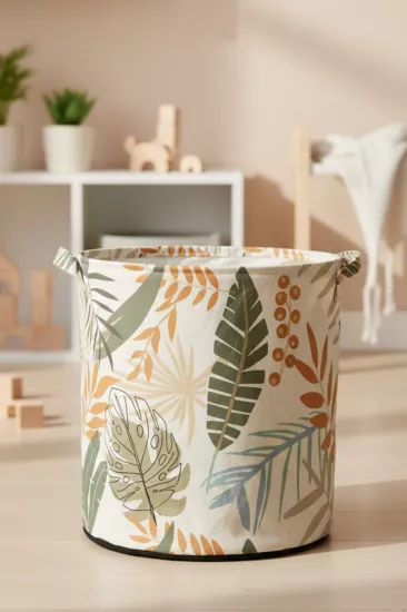 Yaprak Desenli Filesiz Kirli Çamaşır Dolap Içi Çocuk Odası Oyuncak Düzenleyici Saklama Sepeti 37x40