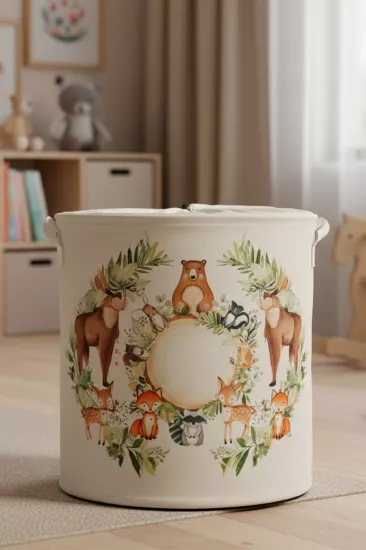 Zoo Baskılı Fileli Oyuncak Saklama Kutusu Kirli Çamaşır Sepeti Katlanır Düzenleyici Sepet 37x40