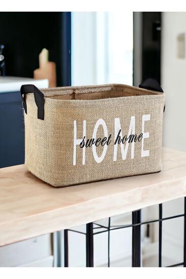Home Baskılı Jüt Çamaşır Kirli Oyuncak Sepeti 25x18x14