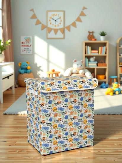 Jungle Desen Büyük Boy Kapaklı Kirli Çamaşır Oyuncak Düzenleyici Saklama Kutusu Sepeti 40x50x30