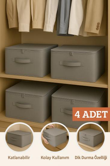 4 lü Destekli Hurç Büyük Boy Füme Renk – Fermuarlı Katlanabilir Saklama ve Düzenleme Kutusu