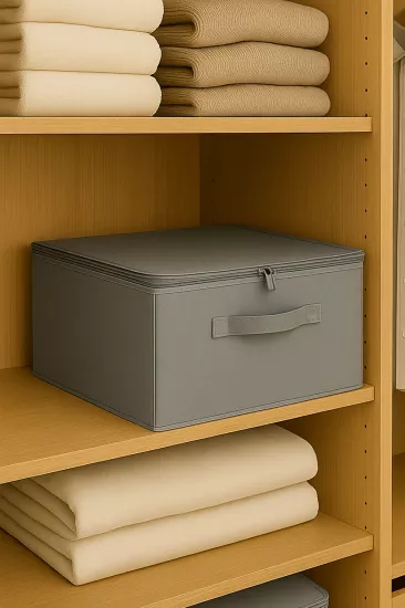 Destekli Hurç Büyük Boy Füme Renk – Fermuarlı Katlanabilir Saklama ve Düzenleme Kutusu