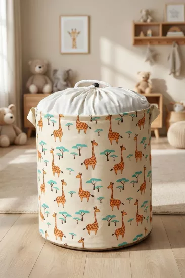 Giraffe 2 Fileli Çok Amaçlı Oyuncak Saklama Kutusu Çamaşır Sepeti Katlanır Düzenleyici Sepet 37x40