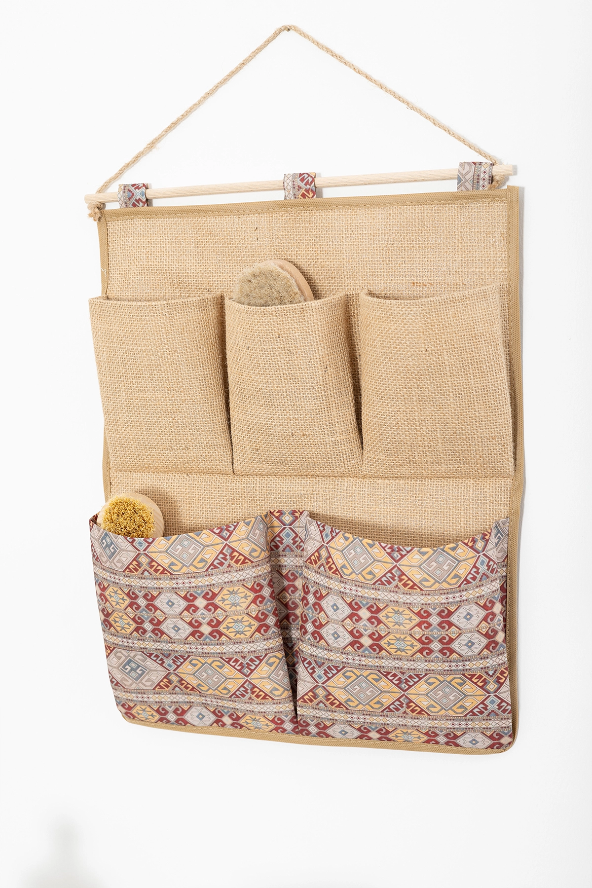 5 Cepli Etnik Baskılı Çok Amaçlı Askılı Duvar Tipi Dolap Içi Banyo Mutfak Düzenleyici Organizer 35x45