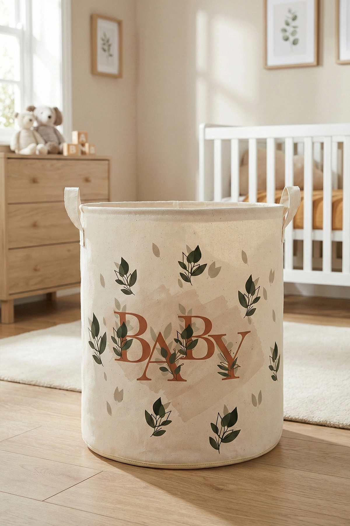 Baby Yazı Baskılı Büzgüsüz Çok Amaçlı Oyuncak Saklama Kirli Çamaşır Katlanır Düzenleyici Sepet 37x40
