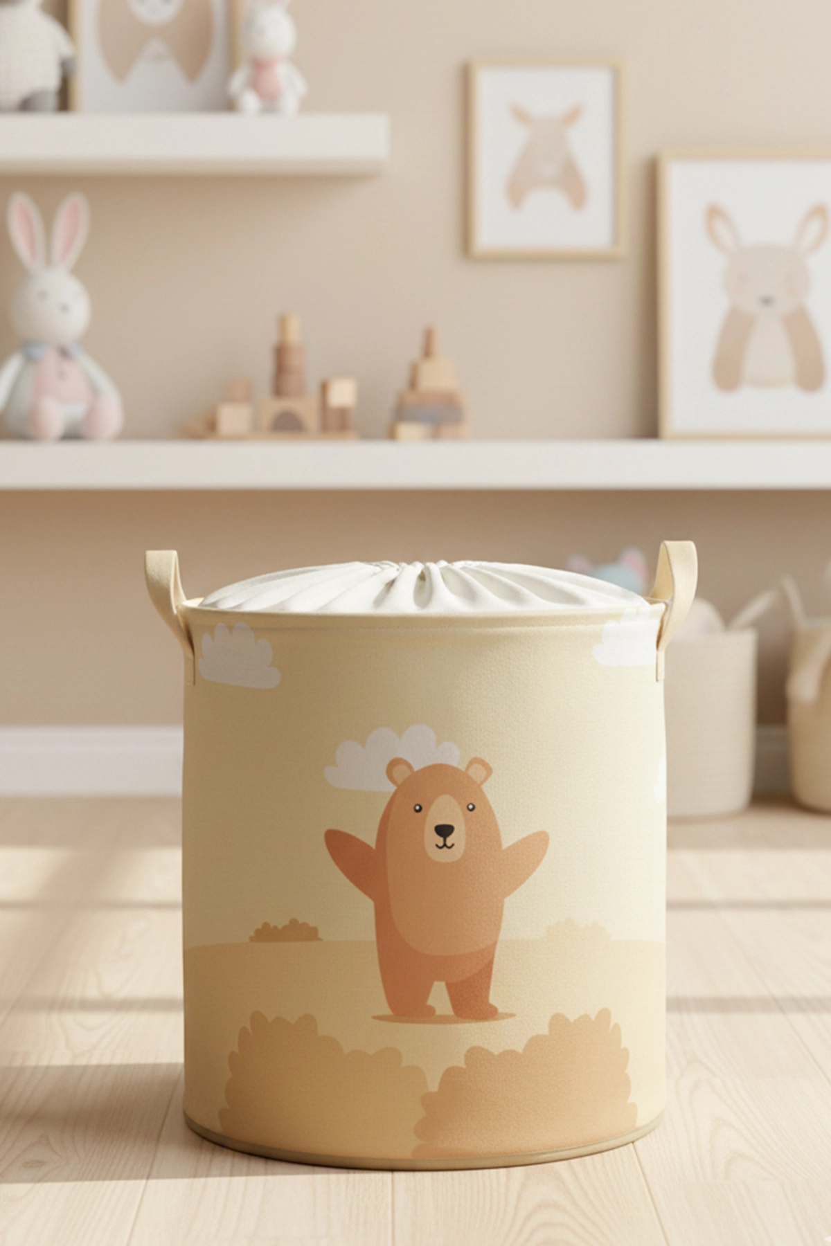 Küçük Ayı Baskılı Fileli Oyuncak Çamaşı Kirli Düzenleyici Sepet 37 x 40