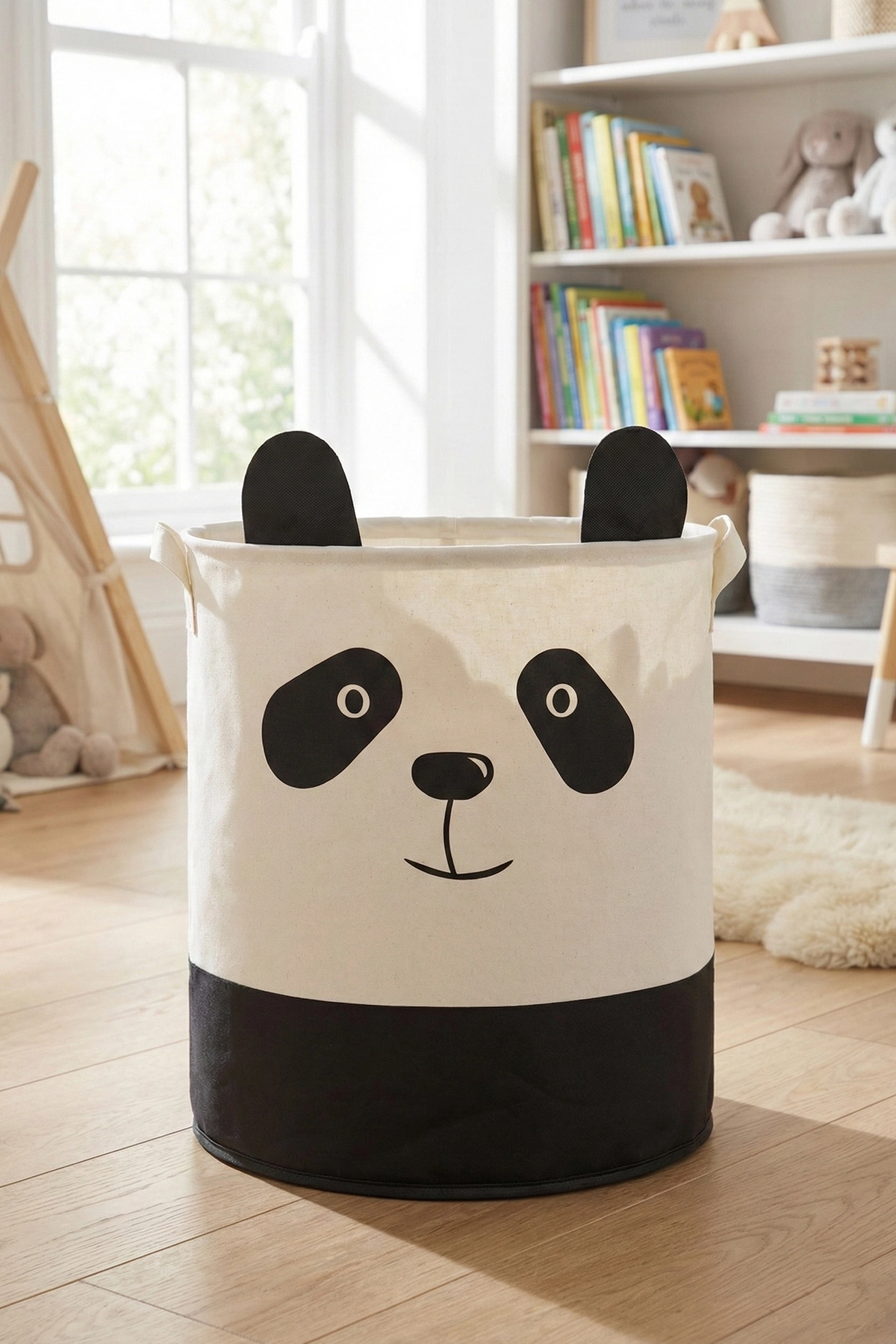 Panda Tasarımlı Filesiz Bebek Çocuk Odası Düzenleyici Saklama Kutusu Oyuncak Kirli Sepeti 37x40