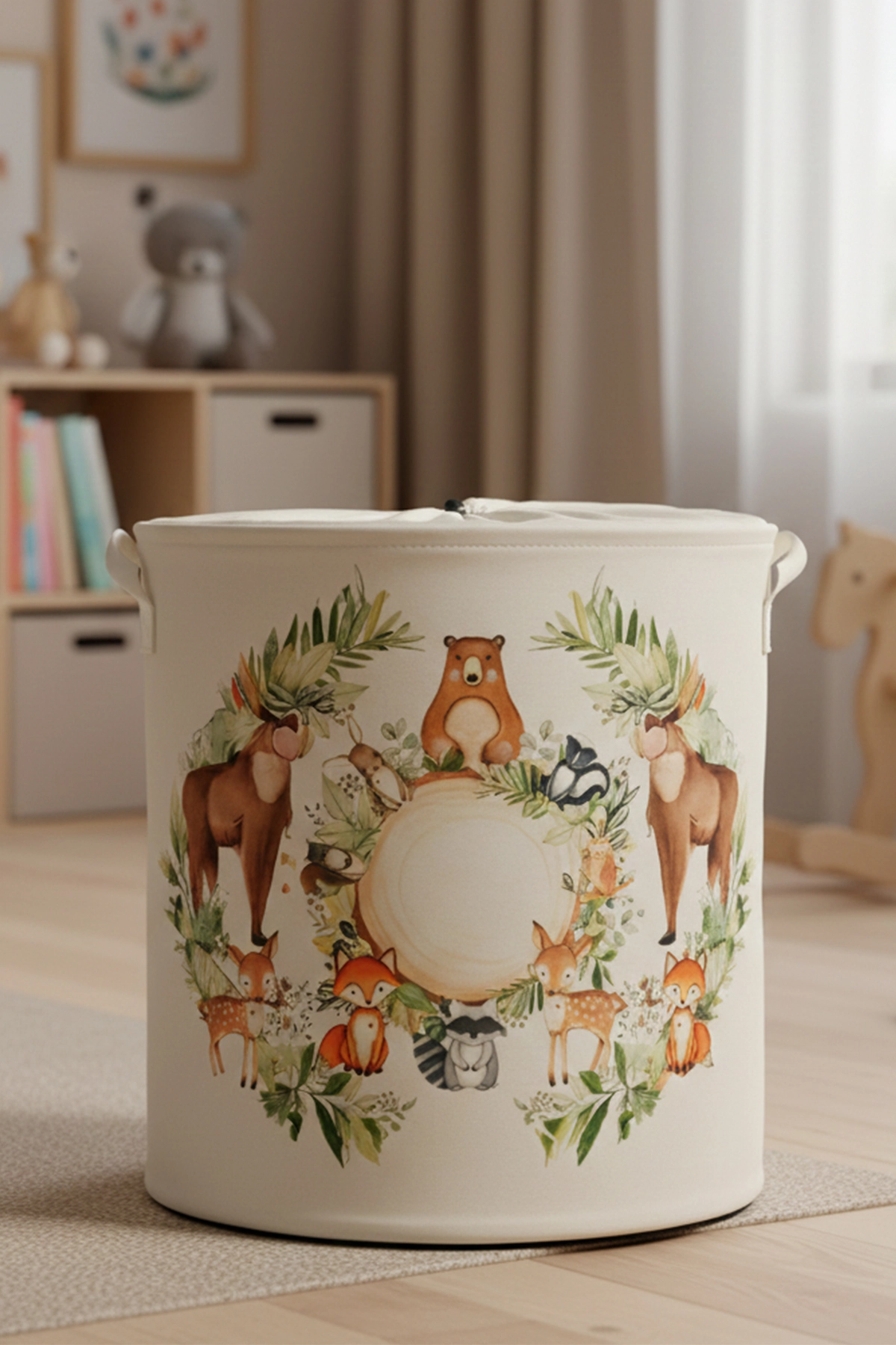 Zoo Baskılı Fileli Oyuncak Saklama Kutusu Kirli Çamaşır Sepeti Katlanır Düzenleyici Sepet 37x40