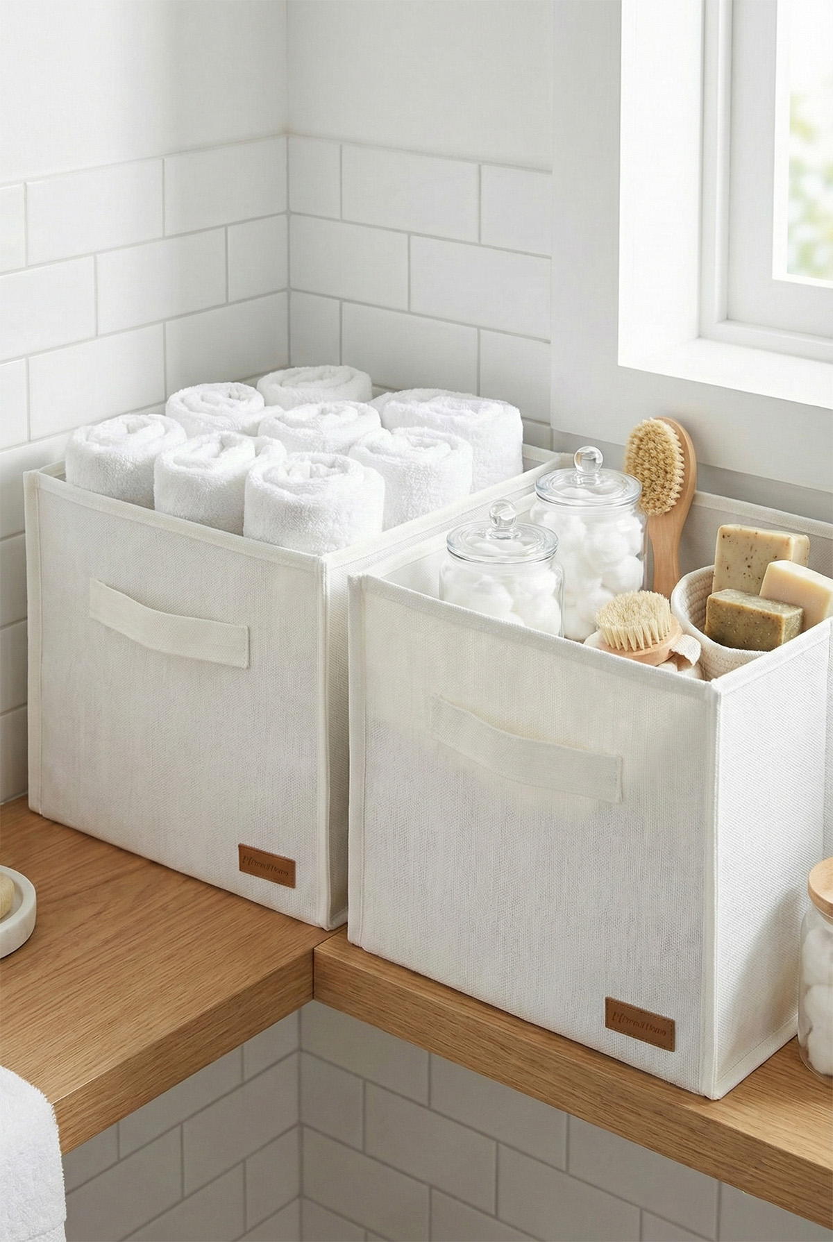 2`li Beyaz Saklama Kutusu 28x28x28 Dekoratif Kulplu Organizer Dolap İçi Çamaşır Oyuncak Düzenleyici