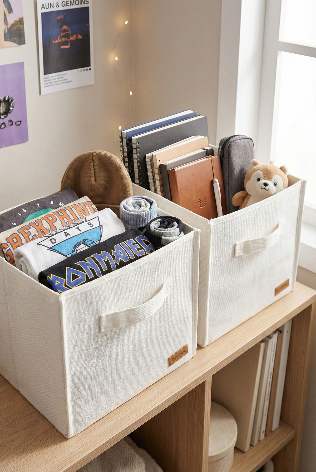 4`lü Beyaz Desteksiz Saklama Kutusu 28x28x28 Dekoratif Kulplu Organizer Dolap İçi Çamaşır Oyuncak Düzenleyici