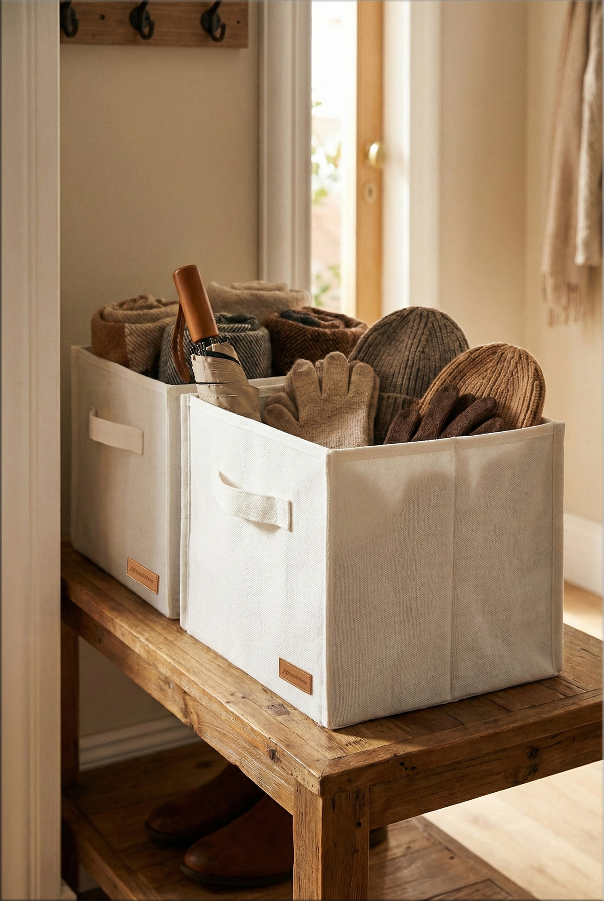 4`lü Beyaz Desteksiz Saklama Kutusu 28x28x28 Dekoratif Kulplu Organizer Dolap İçi Çamaşır Oyuncak Düzenleyici