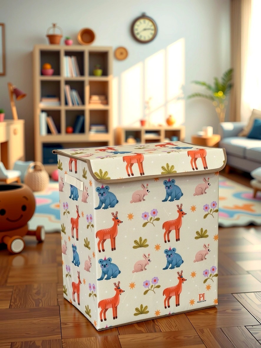 Wild%20Animals%20Büyük%20Boy%20Kapaklı%20Kirli%20Çamaşır%20Oyuncak%20Düzenleyici%20Saklama%20Kutusu%20Sepeti%2040x50x30