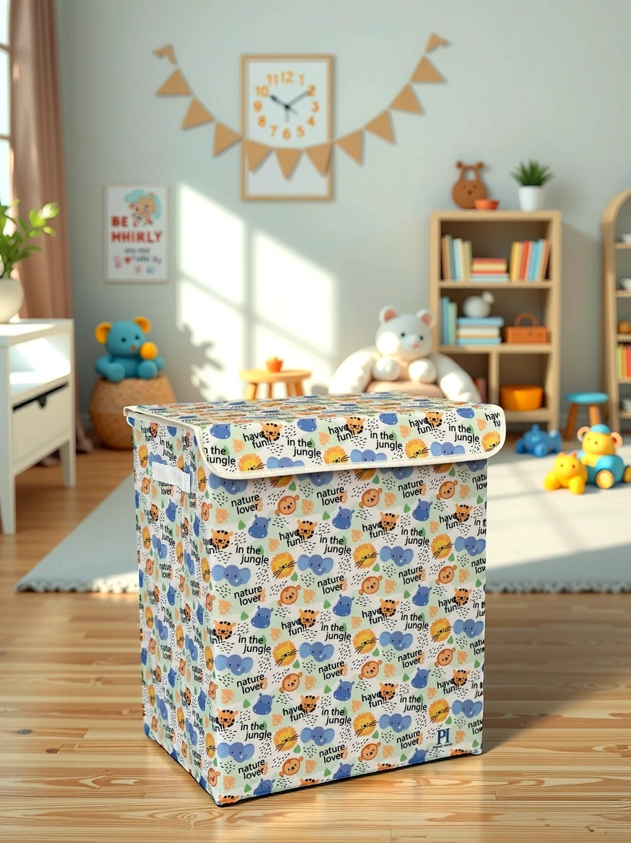 Jungle%20Desen%20Büyük%20Boy%20Kapaklı%20Kirli%20Çamaşır%20Oyuncak%20Düzenleyici%20Saklama%20Kutusu%20Sepeti%2040x50x30
