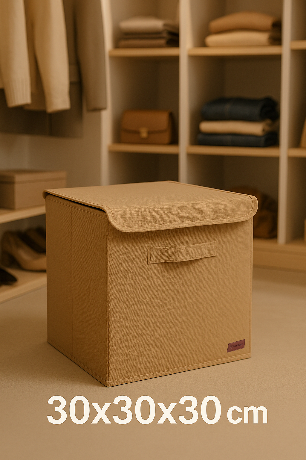 Bej Kapaklı Dolap Içi Çamaşır Oyuncak Düzenleyici Katlanır Kapaklı Saklama Kutusu 30x30x30