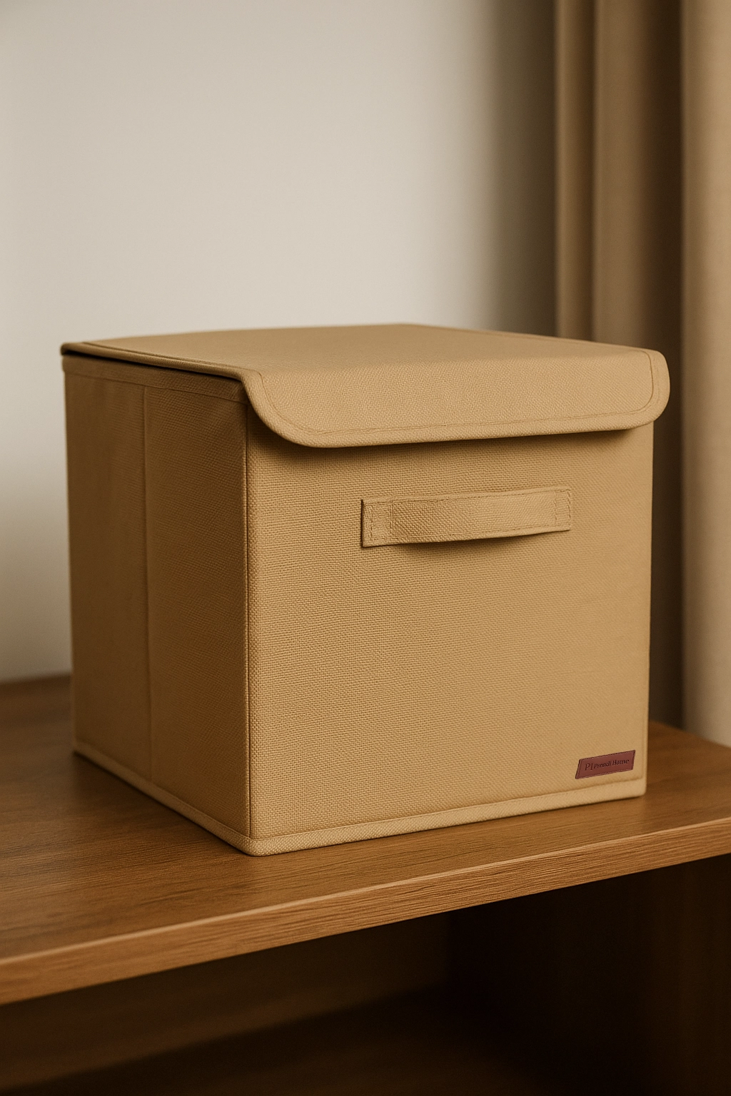 Bej Kapaklı Dolap Içi Çamaşır Oyuncak Düzenleyici Katlanır Kapaklı Saklama Kutusu 30x30x30