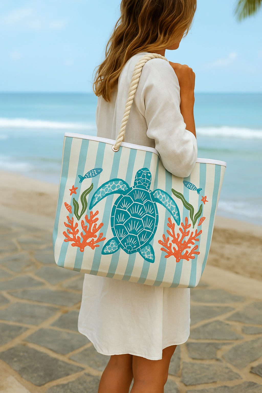 Caretta%20Caretta%20Desenli%20Büyük%20Boy%20Piknik%20ve%20Plaj%20Çantası%20–%20%20Halat%20Saplı%20–%2055x36x15%20cm